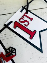 Load image into Gallery viewer, red combine harvester first harvest birthday banner
