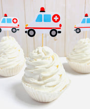 Load image into Gallery viewer, ambulance cupcake toppers