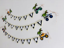Load image into Gallery viewer, monster truck t-rex happy birthday banner