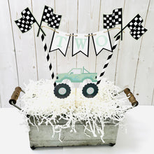 Load image into Gallery viewer, muted pastel green monster truck personalized cake topper