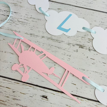Load image into Gallery viewer, pink and grey airplane 1st birthday photo banner
