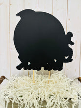 Load image into Gallery viewer, Mountain bike cake topper featuring MTB bike and rider, full face helmet, name, age, bicycle tire and wheel spokes