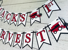Load image into Gallery viewer, red combine harvester first harvest birthday banner