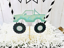 Load image into Gallery viewer, muted pastel green monster truck personalized cake topper