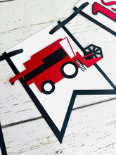 Load image into Gallery viewer, red combine harvester first harvest birthday banner