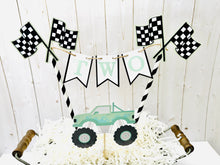 Load image into Gallery viewer, muted pastel green monster truck personalized cake topper
