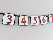Load image into Gallery viewer, black orange and white racing first birthday monthly photo banner