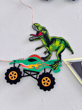 Load image into Gallery viewer, monster truck t-rex happy birthday banner