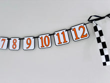 Load image into Gallery viewer, black orange and white racing first birthday monthly photo banner