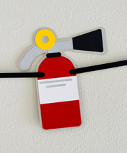 Load image into Gallery viewer, firetruck garland banner with a firetruck, fire hydrant, flame, fire extinguisher and dalmatian