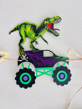 Load image into Gallery viewer, monster truck t-rex happy birthday banner