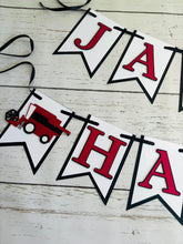 Load image into Gallery viewer, red combine harvester first harvest birthday banner