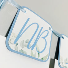 Load image into Gallery viewer, Peter Rabbit Photo Banner that includes months NB - 12. Each pennant features watercolor floral images. Alternating months also includes a Peter Rabbit Image.