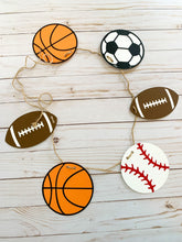 Load image into Gallery viewer, all star sports garland banner with soccer balls, basketballs, footballs and baseballs