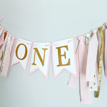 Load image into Gallery viewer, pink and gold first birthday decorations