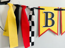 Load image into Gallery viewer, Red yellow and black checkered flag ferrari formula one happy birthday banner