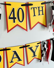 Load image into Gallery viewer, Red yellow and black checkered flag ferrari formula one happy birthday banner