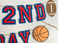 Load image into Gallery viewer, All star sports birthday banner featuring football, soccer, basketball and baseball