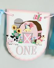 Load image into Gallery viewer, pink barnyard high chair banner