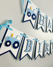 Load image into Gallery viewer, blue tractor happy birthday banner