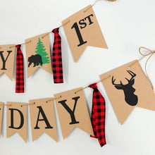 Load image into Gallery viewer, lumberjack first birthday banner