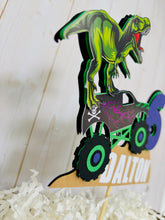 Load image into Gallery viewer, monster jam truck and T-Rex dinosaur cake topper
