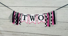 Load image into Gallery viewer, pink checkered flag racing custom phrase banner

