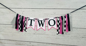 pink checkered flag racing custom phrase banner