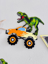 Load image into Gallery viewer, monster truck t-rex happy birthday banner
