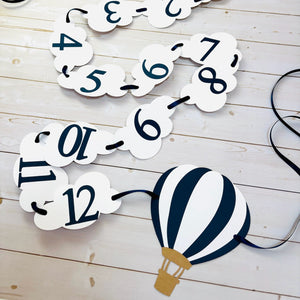 hot air balloon and clouds first birthday monthly photo banner