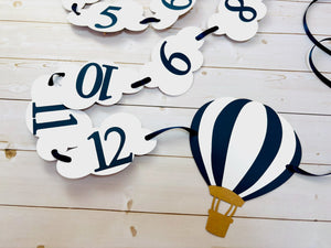 hot air balloon and clouds first birthday monthly photo banner