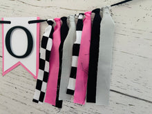 Load image into Gallery viewer, pink checkered flag racing custom phrase banner
