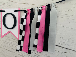 pink checkered flag racing custom phrase banner