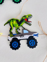 Load image into Gallery viewer, monster truck t-rex happy birthday banner
