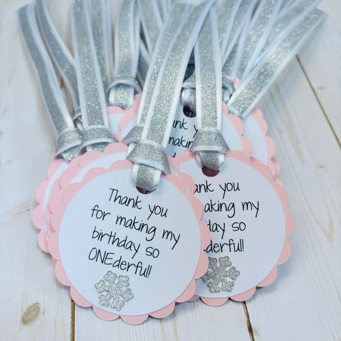 winter onederland first birthday party favor tags