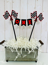 Load image into Gallery viewer, racing checkered flag cake topper bunting
