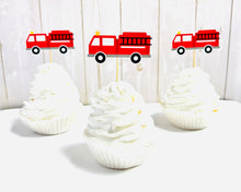 Load image into Gallery viewer, firetruck cupcake toppers
