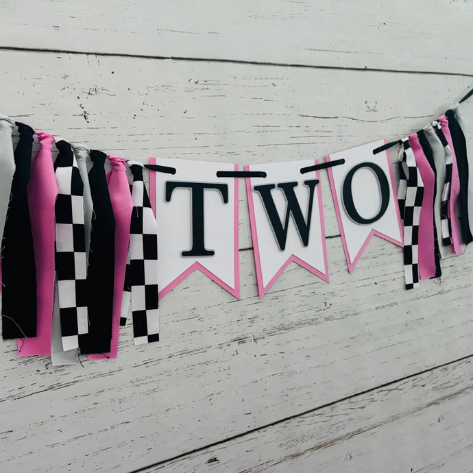 pink checkered flag racing custom phrase banner