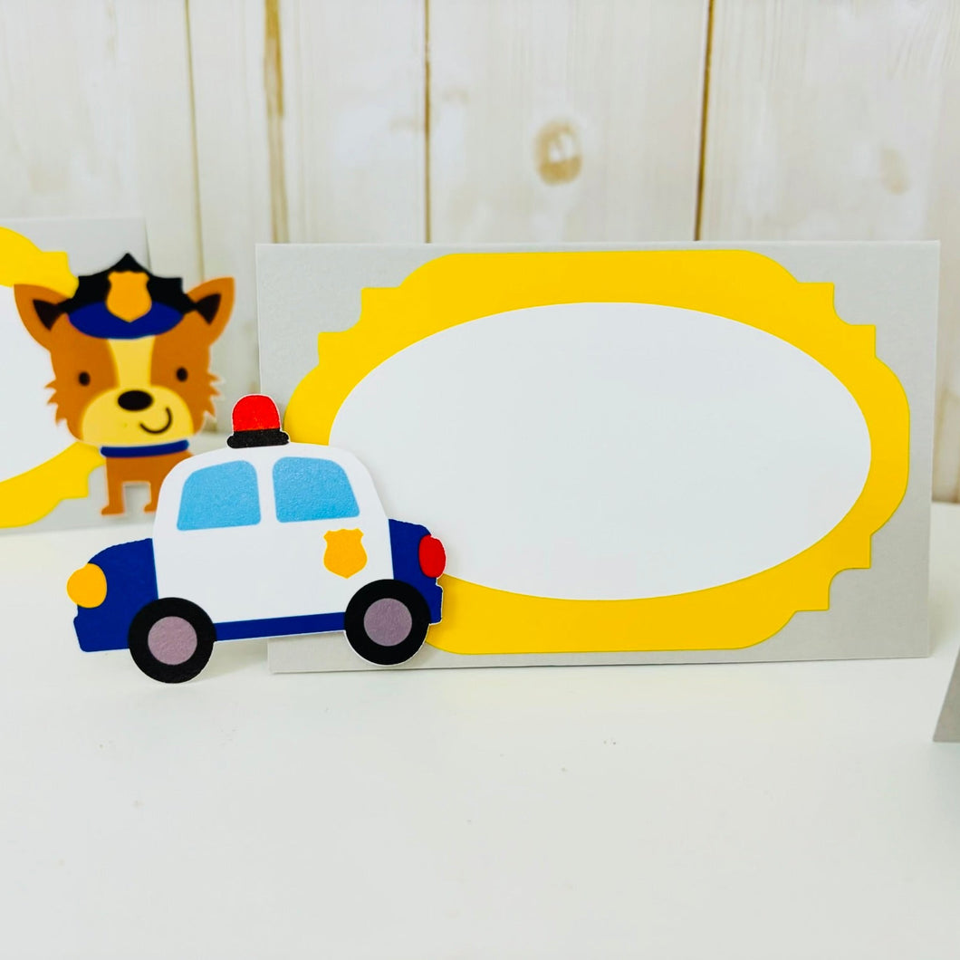 police themed party food tent cards