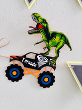 Load image into Gallery viewer, monster truck t-rex happy birthday banner
