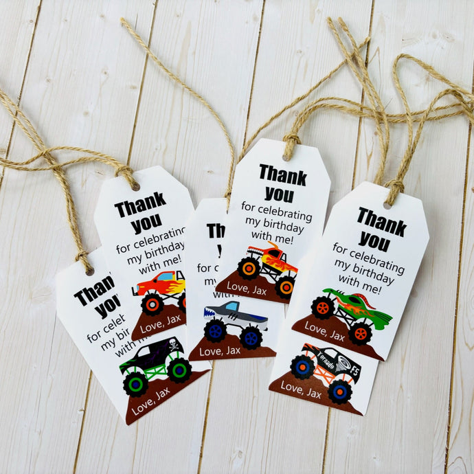 monster truck party favor tags