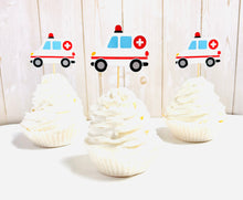 Load image into Gallery viewer, ambulance cupcake toppers
