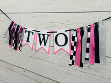 Load image into Gallery viewer, pink checkered flag racing custom phrase banner
