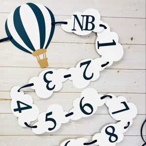 hot air balloon and clouds first birthday monthly photo banner