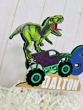 Load image into Gallery viewer, monster jam truck and T-Rex dinosaur cake topper
