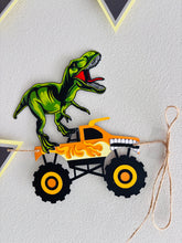 Load image into Gallery viewer, monster truck t-rex happy birthday banner
