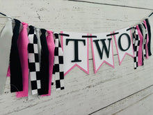 Load image into Gallery viewer, pink checkered flag racing custom phrase banner
