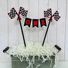 Load image into Gallery viewer, racing checkered flag cake topper bunting
