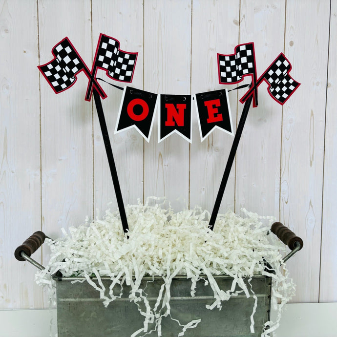 racing checkered flag cake topper bunting