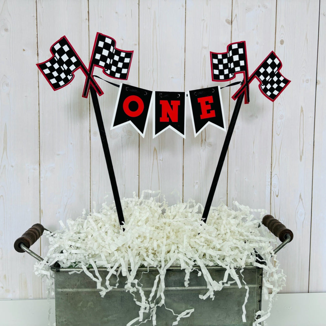 racing checkered flag cake topper bunting